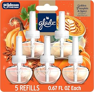 Glade PlugIns Scented Oil 5 Refills, Air Freshener, Golden Pumpkin & Spice, 3.35 fl oz, Pack of 5