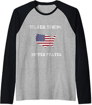 Retro Silver Spring USA Distressed USA Flag Raglan Baseball Tee