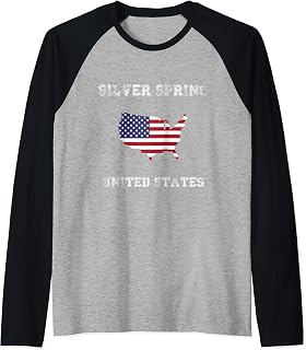Retro Silver Spring USA Distressed USA Flag Raglan Baseball Tee