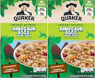 Quaker Dinosaur Eggs! Brown Sugar Instant Oatmeal, 8 Servings, 14.1 oz Box (2...