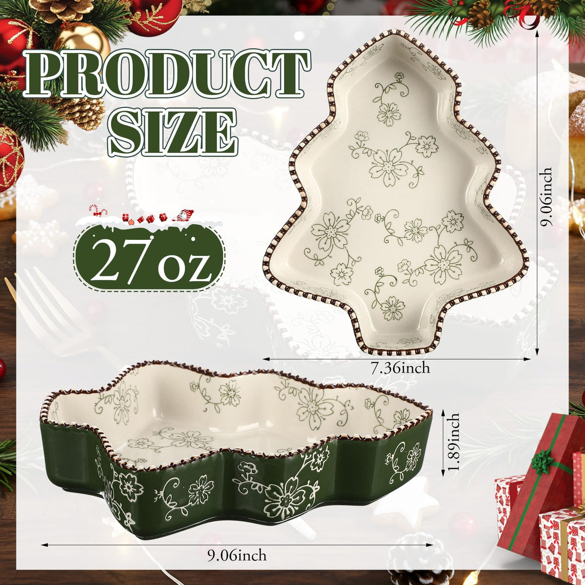 Vesici Ceramic Pie Dish, 9 Inch 27 Ounce Tree Fluted, Green