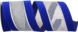 Reliant Ribbon Corp 90659W-989-10F Velvet Mesh Middle Wired Edge Ribbon, 4 Inch X 10 Yards, Royal/Silver