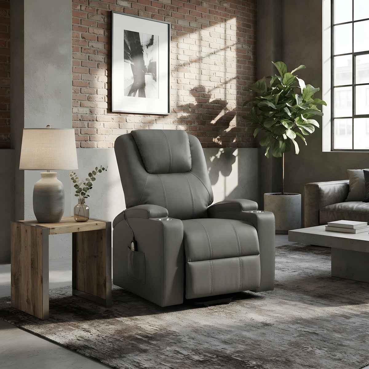 Upholstered Power Lift Massage Recliner with Heat by Furnifact – Foam,Metal,Plastic,Fabric,Leatherette, Grey