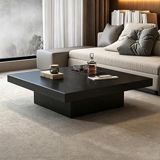 Square Solid Wood Luxury Coffee Table | Mesa de Centro para Sala, Solid Wood Center Table for Living Room, Lounge & Office(Black (with tray),80cm/31.5in)