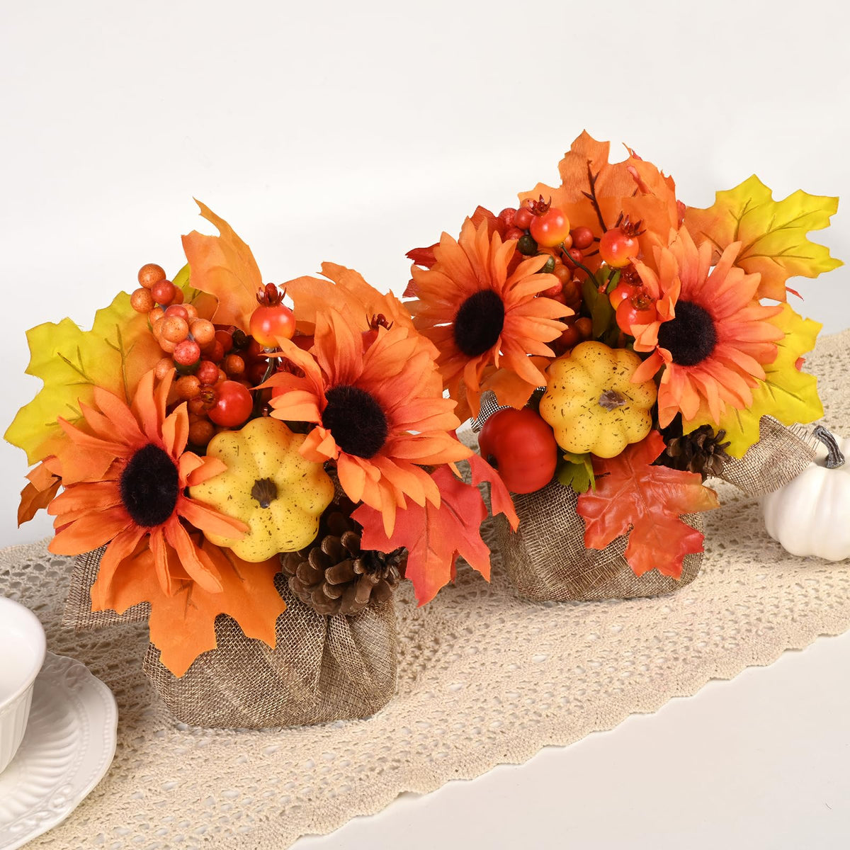 Waipfaru Artificial Fall Flowers, 2pcs, Orange