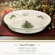 Spode Christmas Tree Porcelain Oval Platter, 12.5 x 8.75 Inch, White