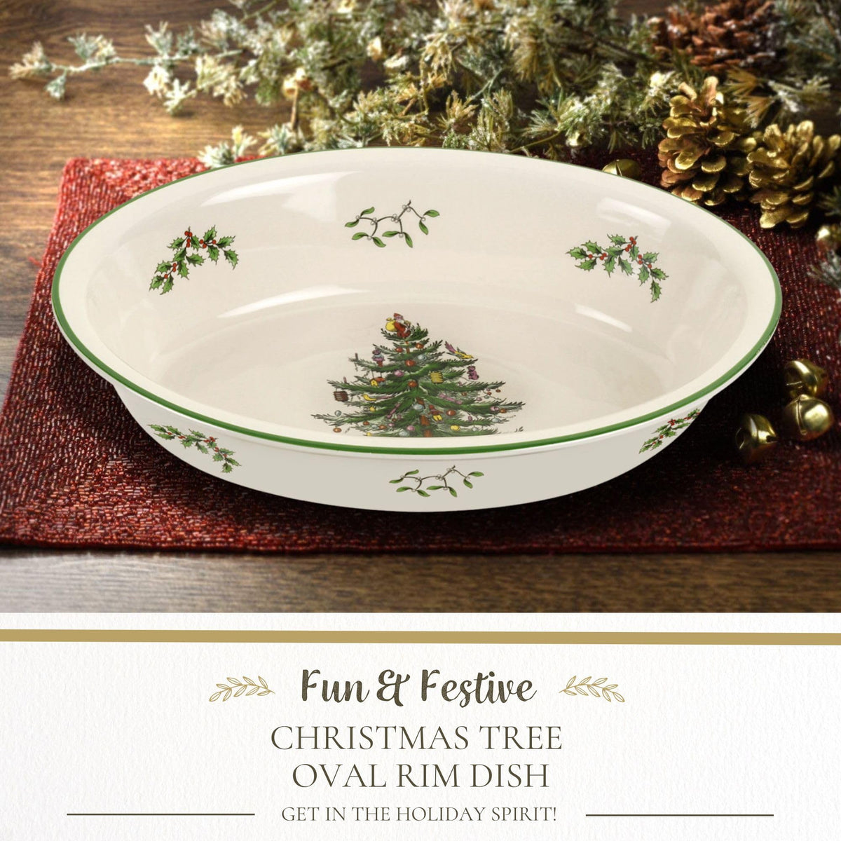 Spode Christmas Tree Porcelain Oval Platter, 12.5 x 8.75 Inch, White