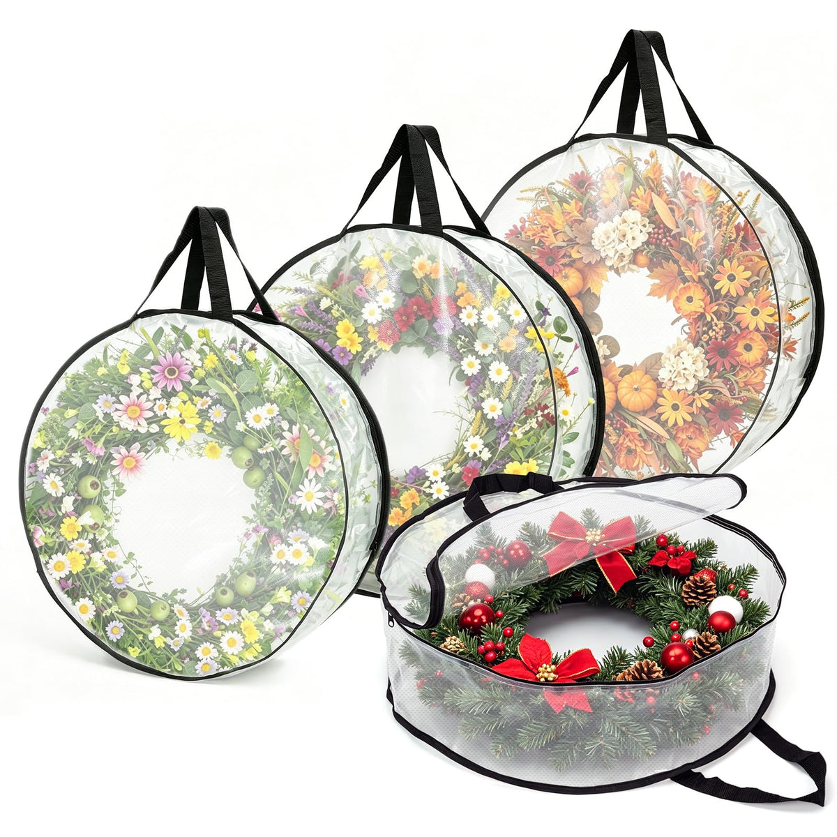 EverPetal Wreath Storage Bag, Round 24 Inch, 4-Pack