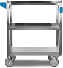 Carlisle FoodService Products Stainless Steel 3 Shelf Utility Cart, 18" x 17", Silver, 300 Pound Capacity