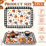 Vesici Melamine Serving Trays, 13 x 9.6 Inch Set of 3, Buffalo Plaid Pumpkin
