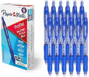Paper Mate Profile Ballpoint Pens, Retractable, Medium Point (1.0mm), Blue Ink, 12 Count - Office Supplies, Comfortable Grip, Everyday Writing