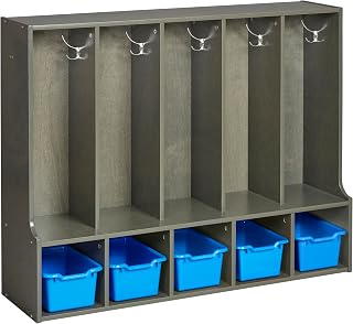 ECR4Kids Streamline 5-Section Toddler Coat Locker with Bench and Bins, Kids Furniture, Blue