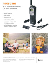 Pro-Series 40-Channel Portable Handheld CB Radio by Uniden – Black, Model PRO501HH