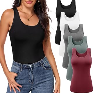 5 Pack Tank Tops for Women Scoop Neck Sleeveless Basic Undershirts