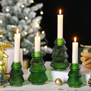 Leinuosen Glass Candlestick Set, Tree Shape, Green, 4 Pieces