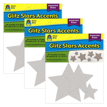 Silver Glitz Stars Accents - Assorted Size by Teacher Created Resources – Model TCR77026-3
