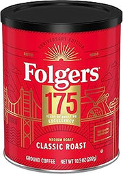 Folgers Classic Medium Roast Ground Coffee, 10.3 Oz 175th Anniversary Limited Edition Metal Can
