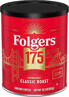 Folgers Classic Medium Roast Ground Coffee, 10.3 Oz 175th Anniversary Limited Edition Metal Can