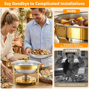 Hetorosu Round Chafing Dish Set, 5 Quart Capacity, Gold 4 Pack