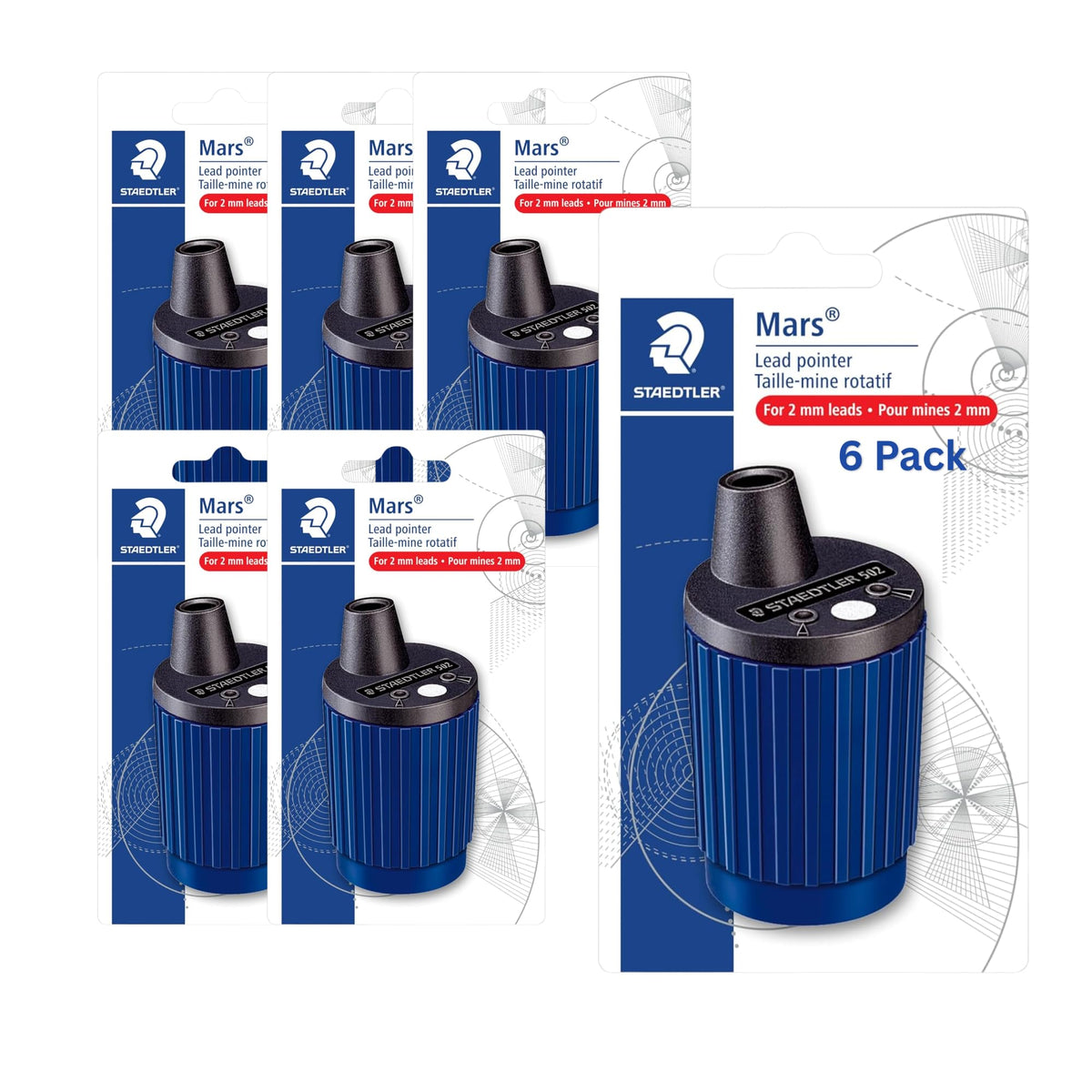 Mars Mechanical Pencil Sharpener by STAEDTLER – 1 Count (Pack of 6), Plastic, Blue, Model 502 BK A6 03