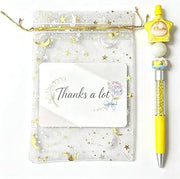 Cute Retractable PenGift with Cards and Mesh Drawstring Bags, Multicolor Funny Beadable in One 4-in-1 for Party Office Star-Fish Yellow