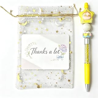Cute Retractable PenGift with Cards and Mesh Drawstring Bags, Multicolor Funny Beadable in One 4-in-1 for Party Office Star-Fish Yellow