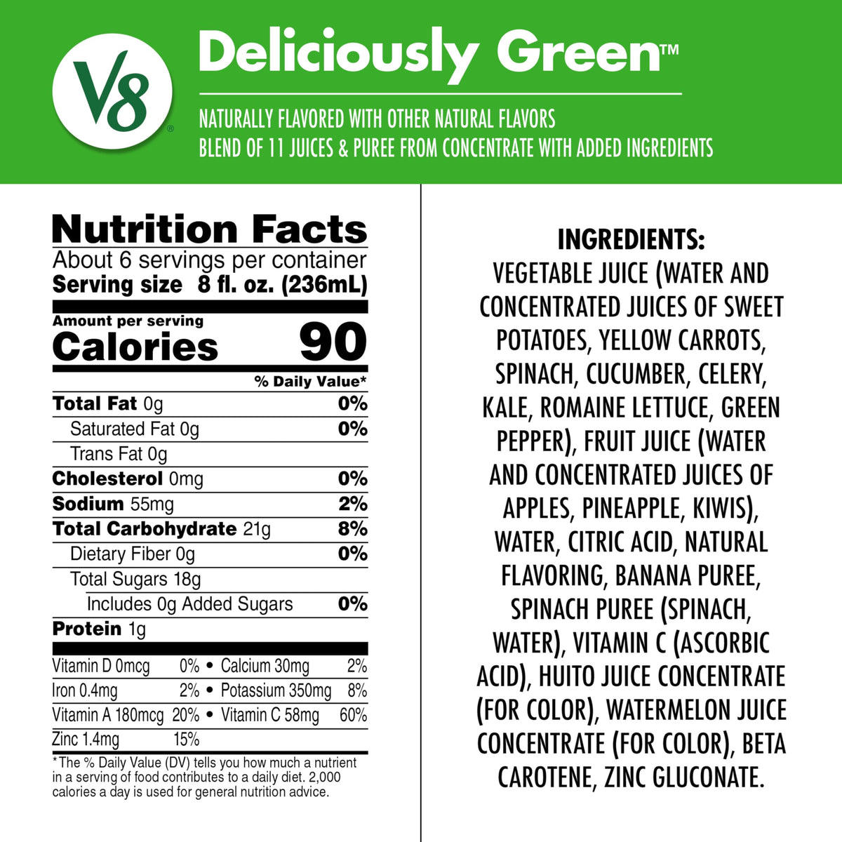 Deliciously Green 100% Fruit and Vegetable Juice by V8 – 46 Fl Oz (Pack of 1), Model 200000028605