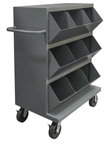 Mobile Storage Bin Cart with 9 Compartments by Durham – One Size, Metal, Multicolor, Model MSB9-2036-95