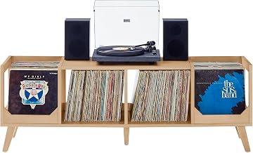 Crosley Furniture Asheville Record Player Stand, Storage for Vinyl Records, Mid-Century Modern Media Console, Natural