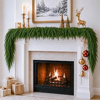 2 Pcs 6 FT Christmas Norfolk Pine Garland, Greenery Garland for Holiday | Real Touch Artificial Winter Greenery Garland, Ideal for Mantle, Table, Fireplace, Home Decor