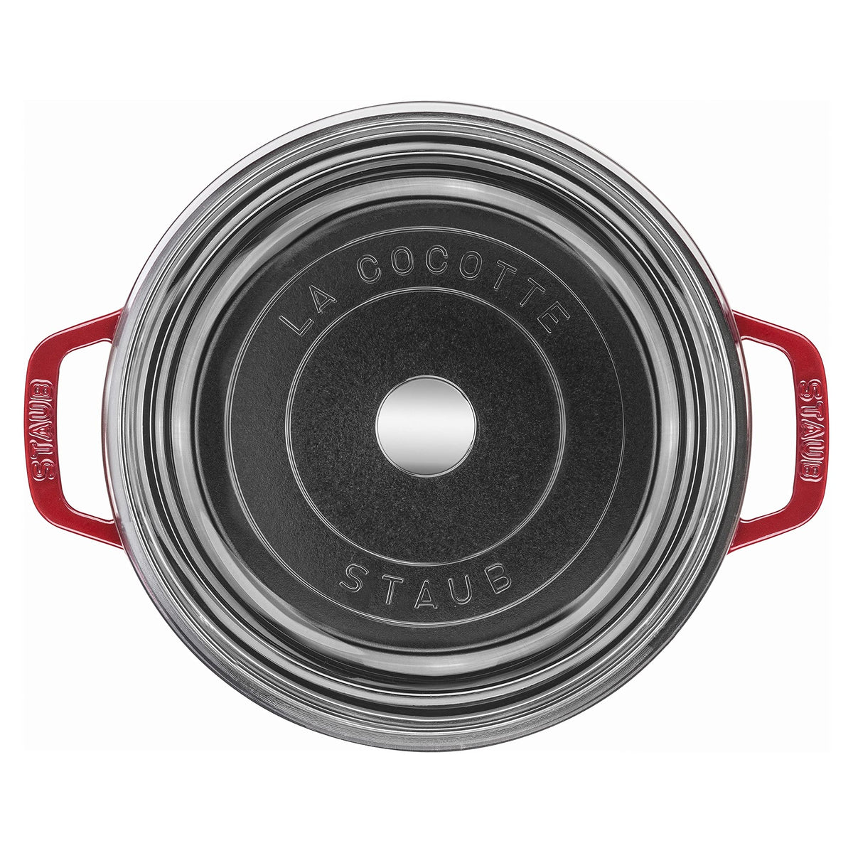 Cast Iron Dutch Oven 4-qt Round Cocotte with Glass Lid by STAUB – 4-qt, 4 quarts, Cast Iron, Cherry with Glass Lid, Model 11412406