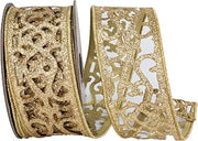 Reliant Ribbon Scroll Glitter Opulence Cut Out Wired Edge, Gold, 2-1/2 Inch, 10 Yards