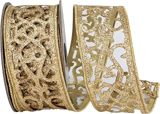 Reliant Ribbon Scroll Glitter Opulence Cut Out Wired Edge, Gold, 2-1/2 Inch, 10 Yards