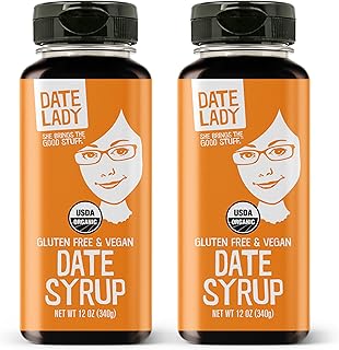 Date Syrup, Organic Sugar Substitute, 2 Pack, 12 oz – Date Lady | Two 12 oz Squeeze Bottles Made From 100% Organic Dates; Vegan, Paleo, Gluten Free and Kosher; Great for Coffee and Baking