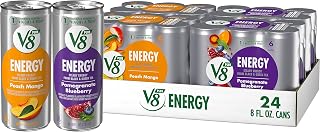 V8 Energy Pomegranate Blueberry and Peach Mango Energy Drinks, 8 fl oz Can (24 Pack)