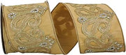 Reliant Ribbon 93441W-035-10D Dupoine Regal Jewel Scroll Trim Embroidery Wired Edge Ribbon, 4 Inch X 5 Yards, Gold