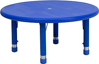 Flash Furniture 33 in Plastic Adjustable Round Activity Table, Blue | Height Adjustable Table, Durable Construction, Commercial Use