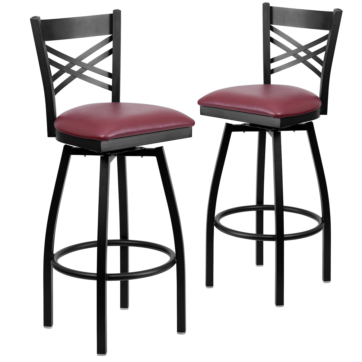 Flash Furniture Burgundy Vinyl Seat/Black Metal Frame / 2 Pack / 1 Barstools
