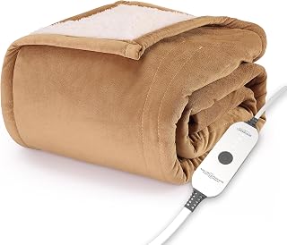 Sunbeam Electric Throw Royal Mink Sherpa Heated Blanket, 4 Heat Settings, 4-Hour Auto Shut-Off, Fast Heating, Luxurious and Ultra Comfy, Honey Color, 50" x 60"