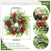 Lyrow Christmas Candle Ring Set, 4.33 Inch Diameter, Green Red