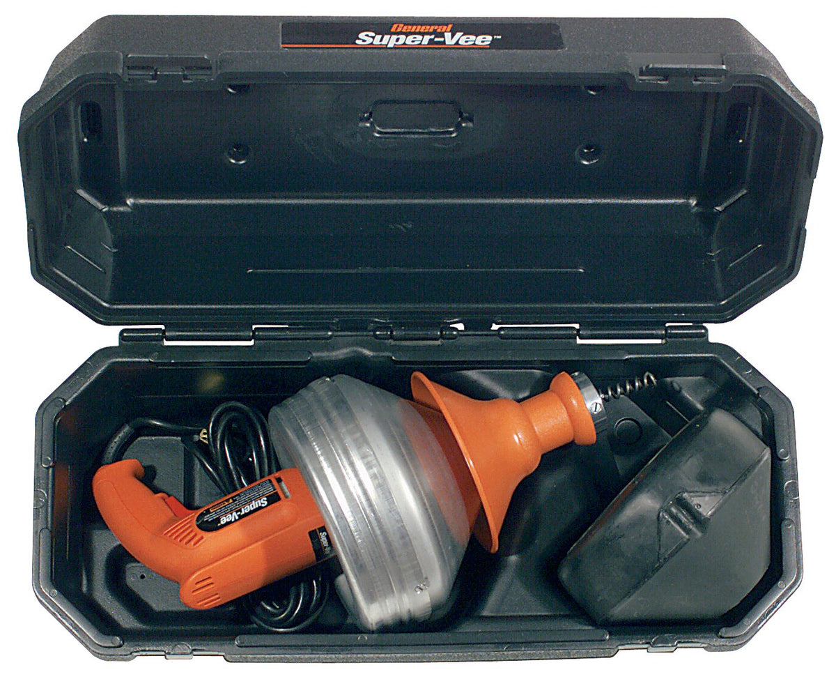 Super Vee Drain Cleaner Basic Unit with 25' x 1/4" and 25' x 3/8" Cables by General Pipe Cleaners – Small, Aluminum, Model SV-A-WC