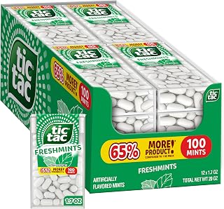 Tic Tac Freshmints, on-the-go breath mints, pocket-sized mints, 100 pieces, bulk 12 pack, 1.7 oz each