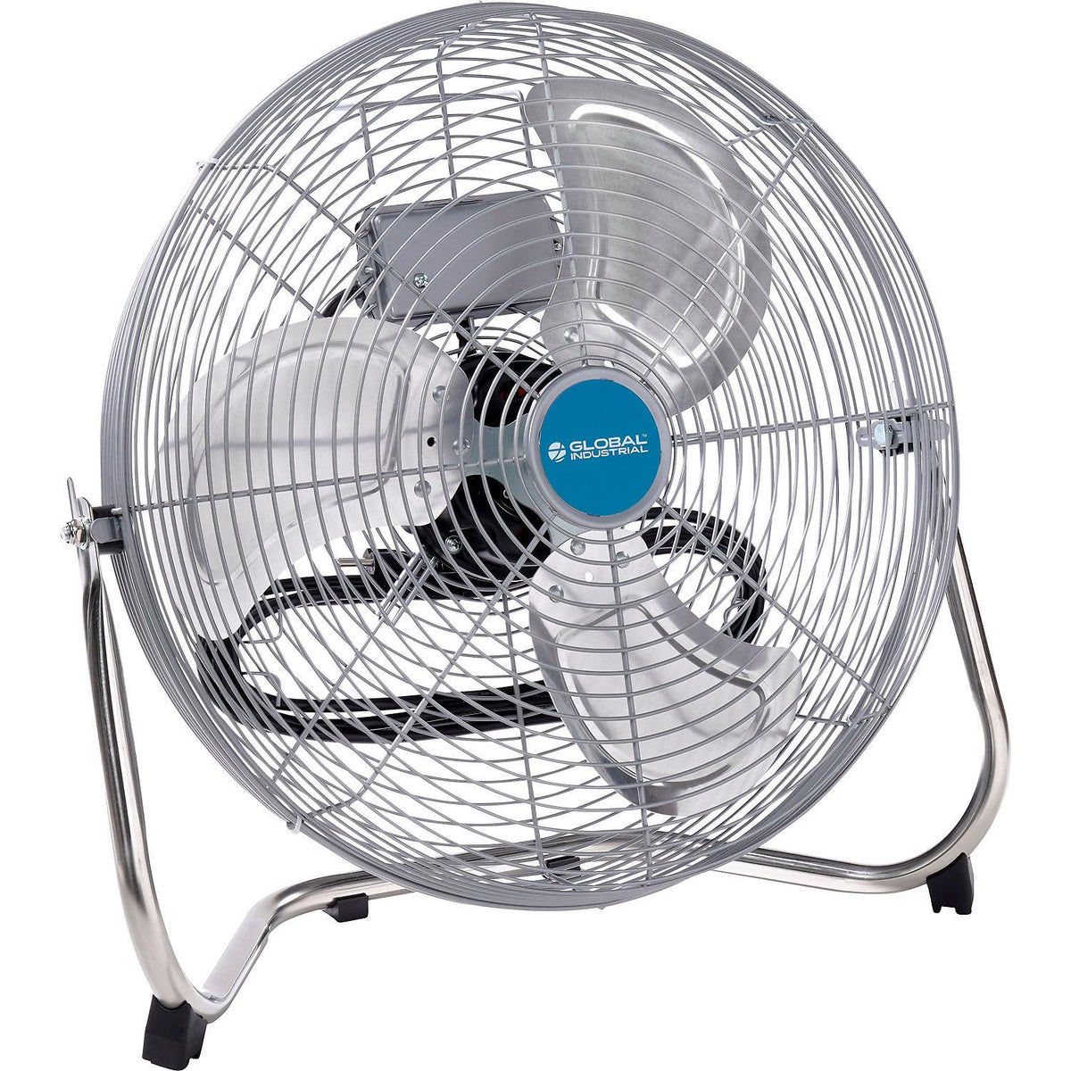 18" Diameter Industrial Floor Fan with Pivoting Head by Global Industrial – 21"L x 20.25"W x 7.5"H, Aluminum, Black/Gray/Silver, Model 258324