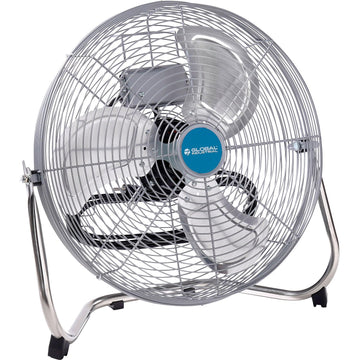 18" Diameter Industrial Floor Fan with Pivoting Head by Global Industrial – 21"L x 20.25"W x 7.5"H, Aluminum, Black/Gray/Silver, Model 258324