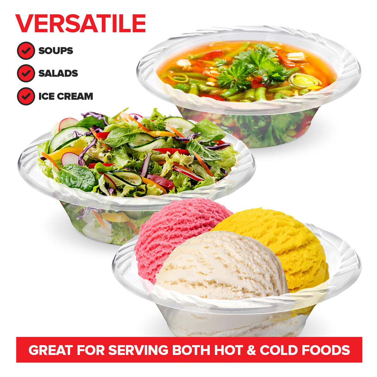 120 Pack 12 oz Elegant Clear Plastic Bowls for Parties Small Disposable Bowl for Fancy Dinner or Cocktail Party by Stock Your Home – 12 oz Bowl, 12.0 ounces, Plastic, Clear