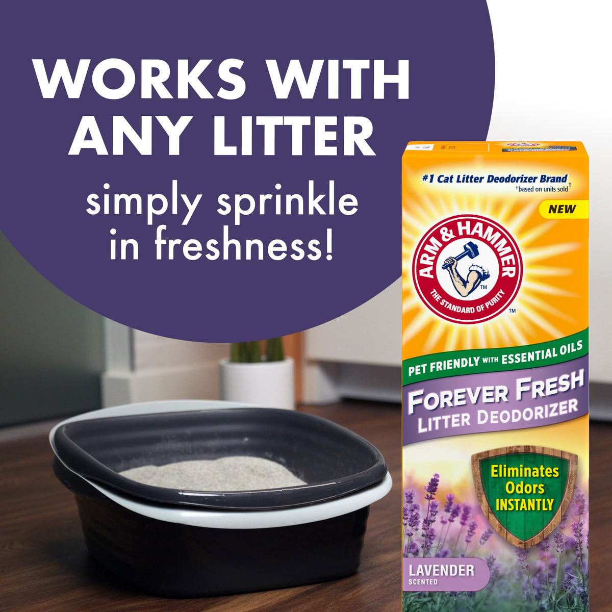 Forever Fresh Cat Litter Deodorizer by ARM & HAMMER – 30 oz (Pack of 6), 30.0 ounces, Baking Soda, Purple