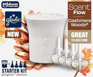 Glade Scent Flow PlugIns Air Freshener, Cashmere Woods, 1 Device + 4 Refills, 2.61 fl oz
