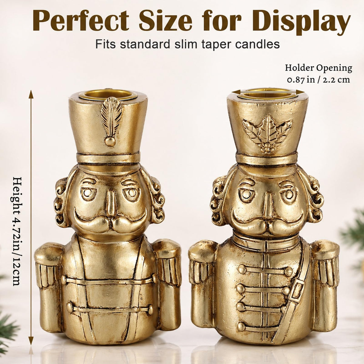 Yungyan Nutcracker Taper Candle Holders, Vintage Gold, Set of 2