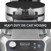 Double Waffle Cone Maker with Rotary Feature by Waring – 18.62 x 12.37 x 11.25 inches, Stainless Steel, Silver, Pack of 3, Model WWCM200
