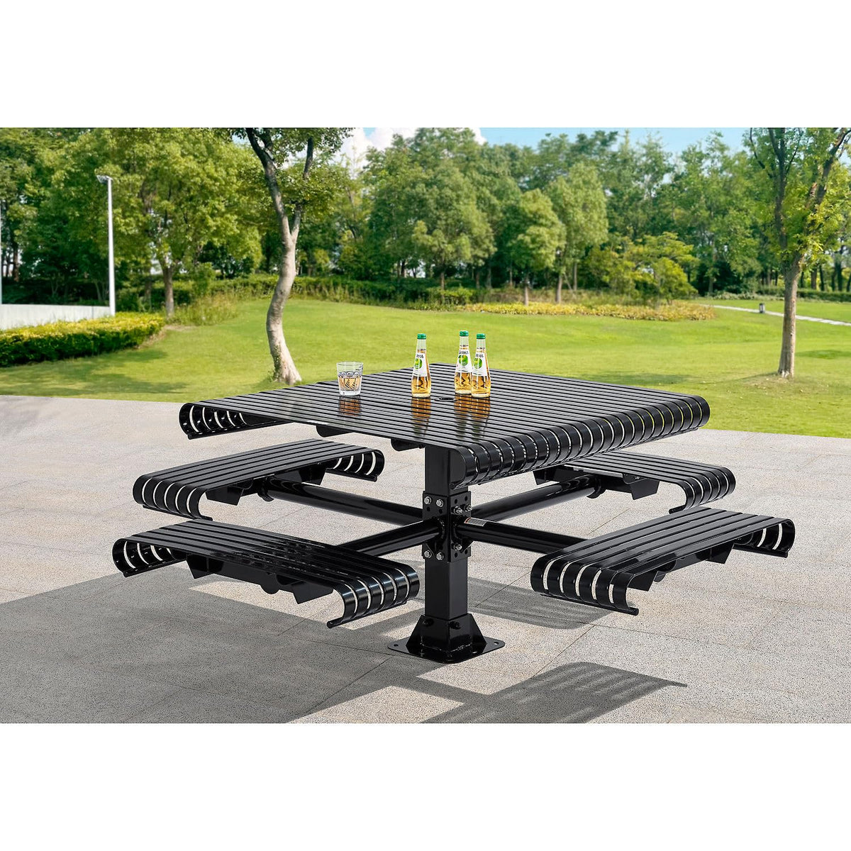 46" Square Steel Slat Picnic Table by Global Industrial – Alloy Steel, Black, Model 271673